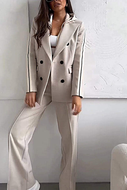 Women's Contrast Color Casual Suit Top & Pants Two-piece Set Pant sets Set