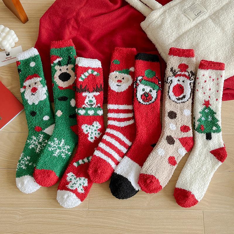 Women's Christmas Non-shedding thickened coral fleece stockings Socks