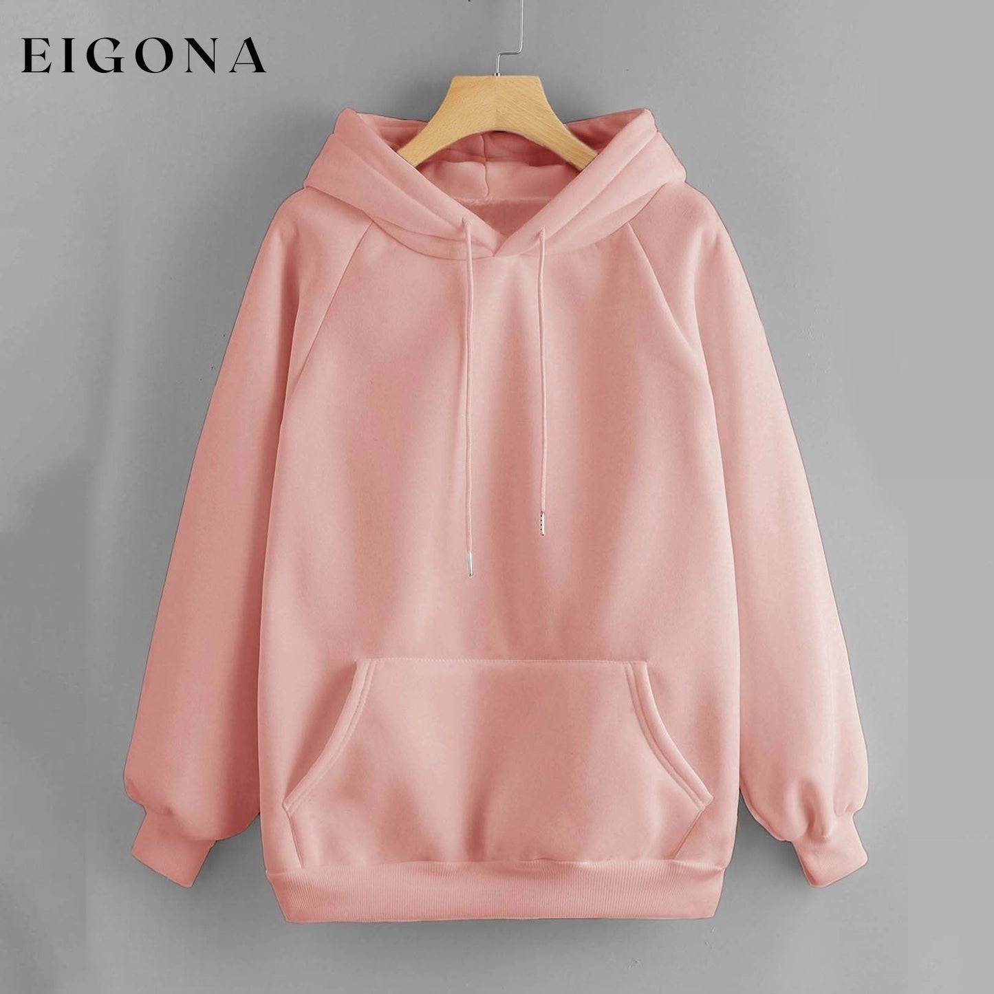 Raglan Sleeve Kangaroo Pocket Hoodie Pink __stock:500 clothes refund_fee:1200 tops