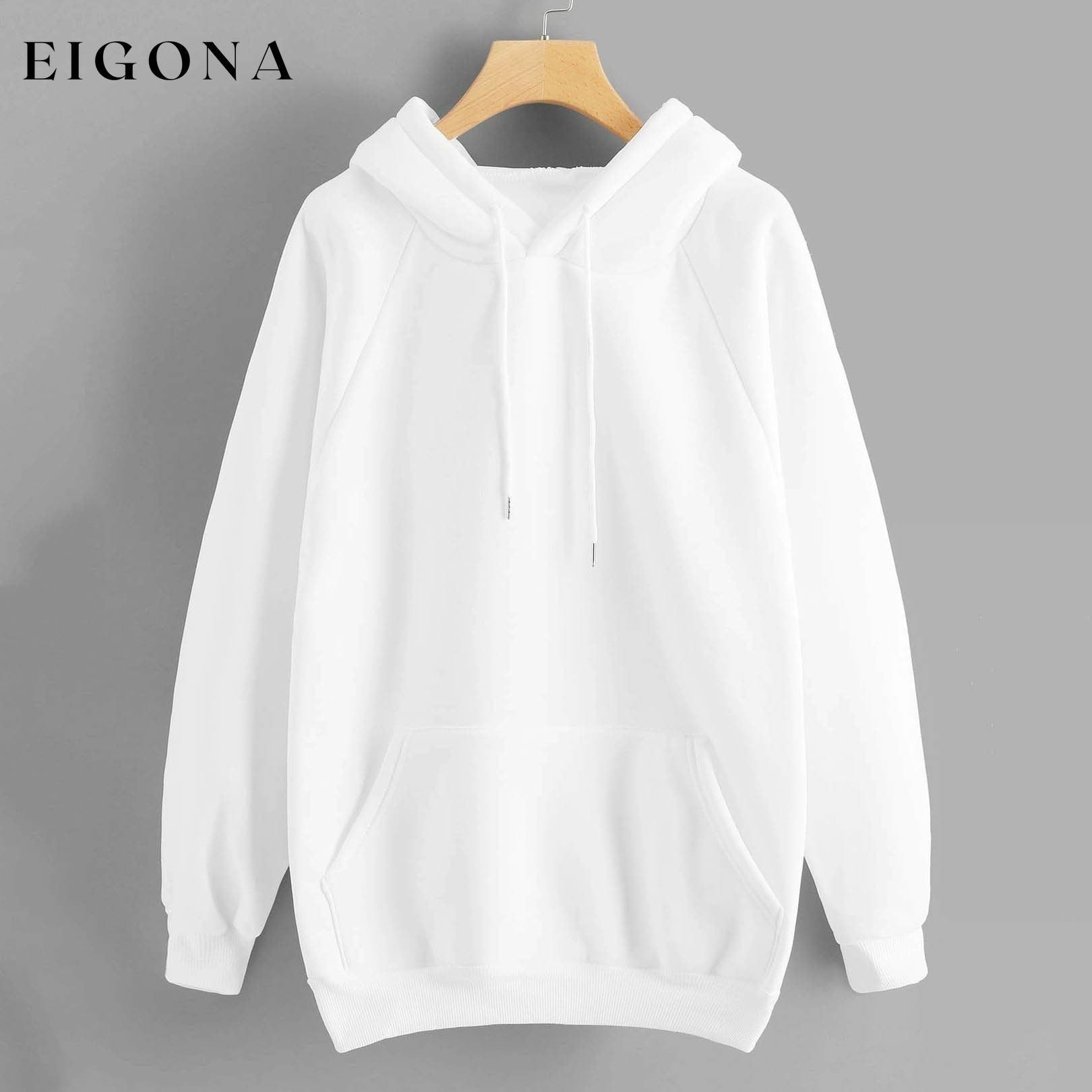 Raglan Sleeve Kangaroo Pocket Hoodie White __stock:500 clothes refund_fee:1200 tops