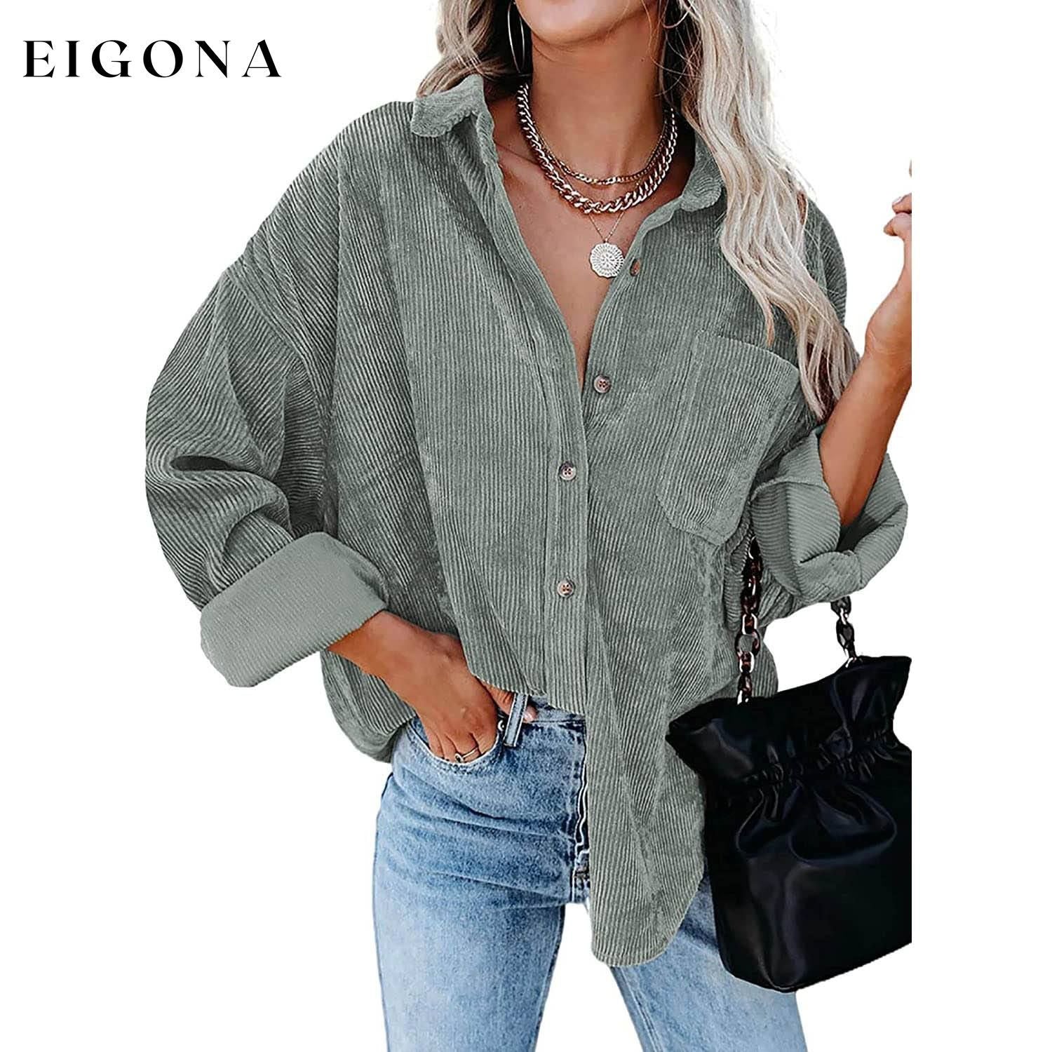 Sidefeel Women Corduroy Long Sleeve Button Down Shirt Oversized Jacket Tops Gray clothes refund_fee:1200 tops