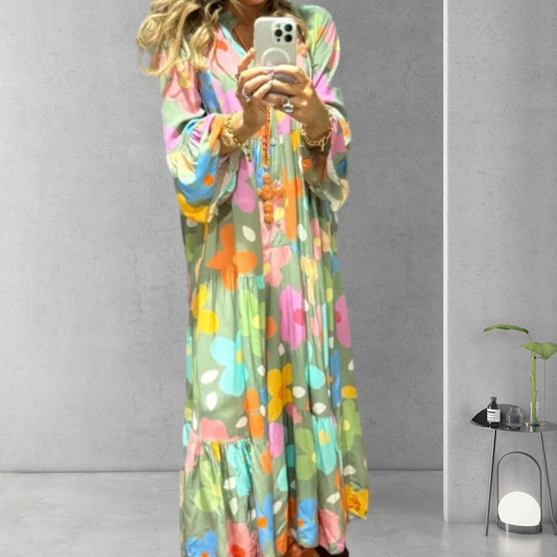 Retro Loose Long-Sleeved Pleated Long Dress