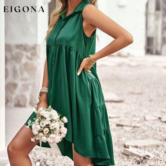 New women's sleeveless A-line skirt with short front and long back Green Clothes