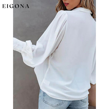 Womens Blouse Shirt Plain Button Long Sleeve __stock:200 clothes refund_fee:1200 tops