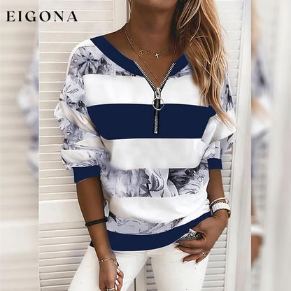 Women's Blouse Shirt Striped Color Block Long Sleeve Print V Neck Tops Blue __stock:200 clothes refund_fee:1200 tops