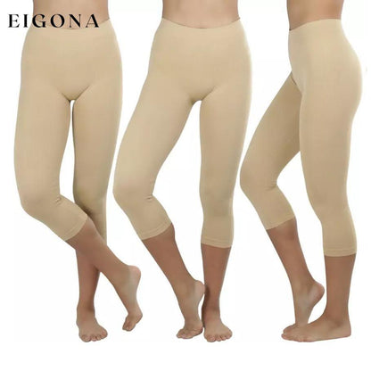 Women's Capri Seamless Lightweight Stretch Leggings Beige __stock:350 bottoms refund_fee:800