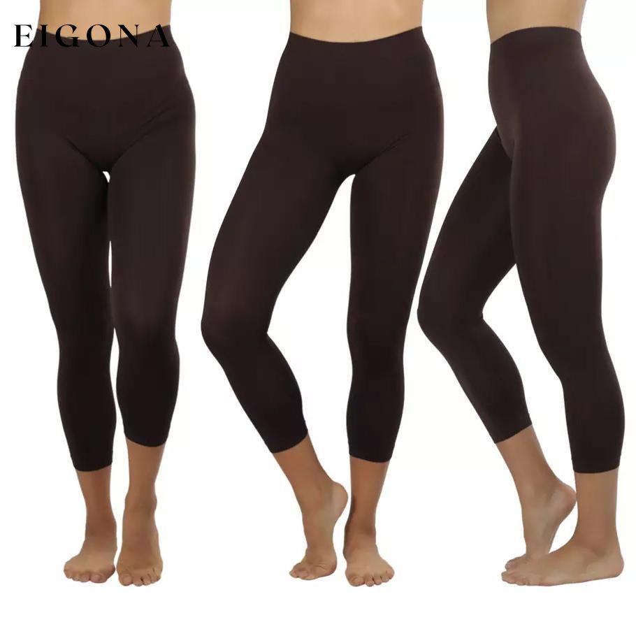 Women's Capri Seamless Lightweight Stretch Leggings Brown __stock:350 bottoms refund_fee:800