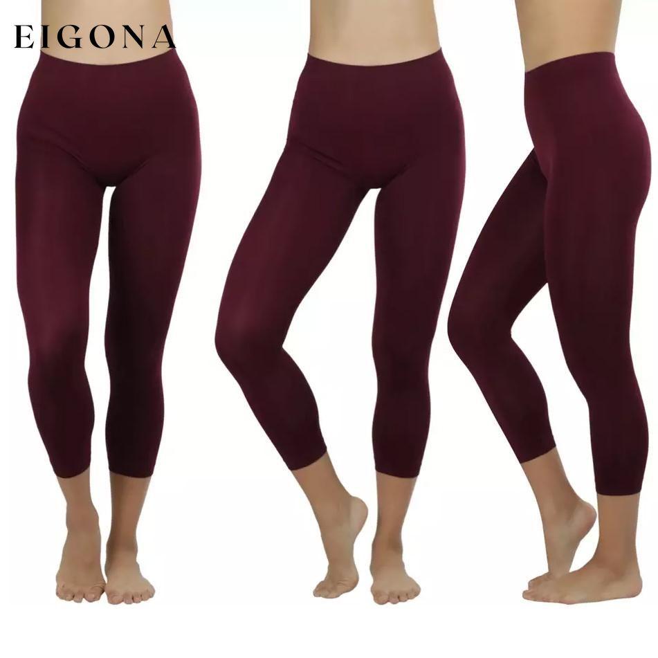 Women's Capri Seamless Lightweight Stretch Leggings Burgundy __stock:350 bottoms refund_fee:800