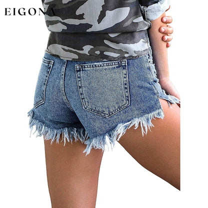 Women's Casual Denim Shorts Frayed Raw Hem Ripped Jeans Shorts __stock:200 bottoms refund_fee:1200