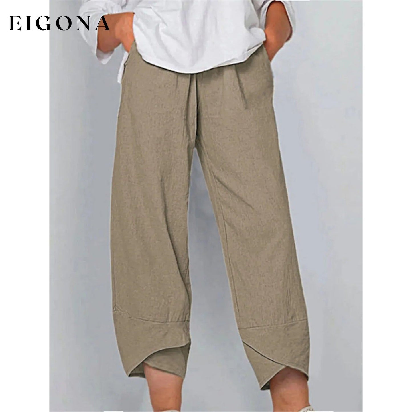 Women's Casual Plus Size Cotton Pants Khaki __stock:200 bottoms refund_fee:1200