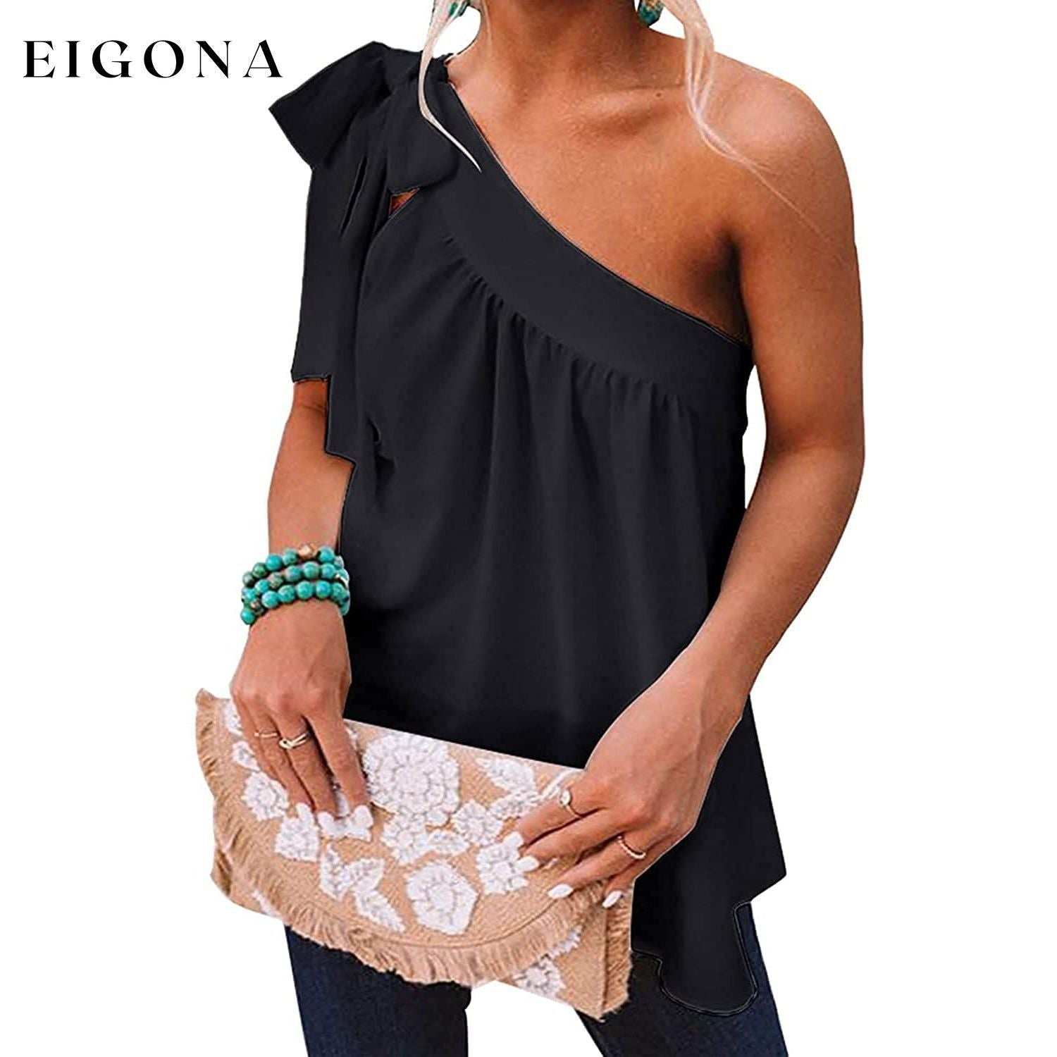 Women's Casual Tie One Shoulder Top Black __stock:200 clothes refund_fee:1200 tops