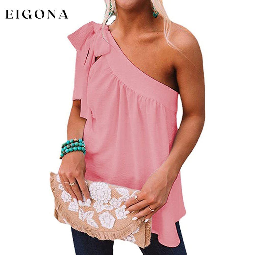 Women's Casual Tie One Shoulder Top Hot Pink __stock:200 clothes refund_fee:1200 tops