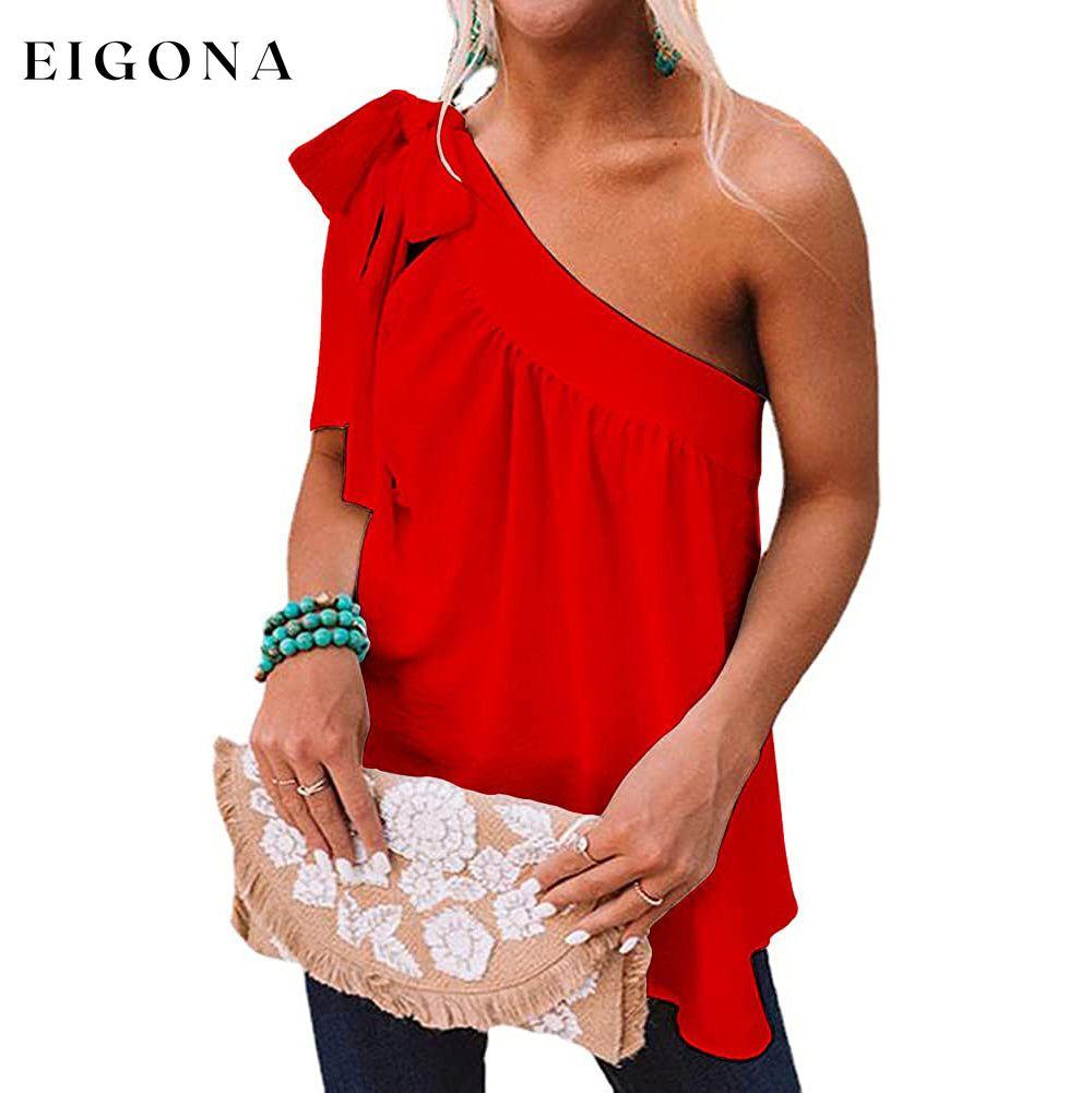 Women's Casual Tie One Shoulder Top Red __stock:200 clothes refund_fee:1200 tops