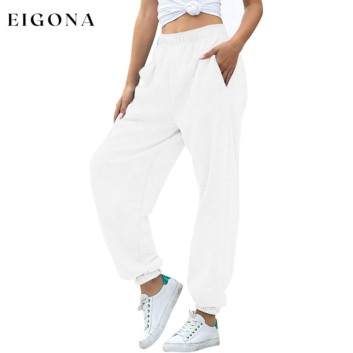 Women's Cinch Bottom Sweatpants Pockets High Waist Sporty White __stock:200 bottoms refund_fee:1200