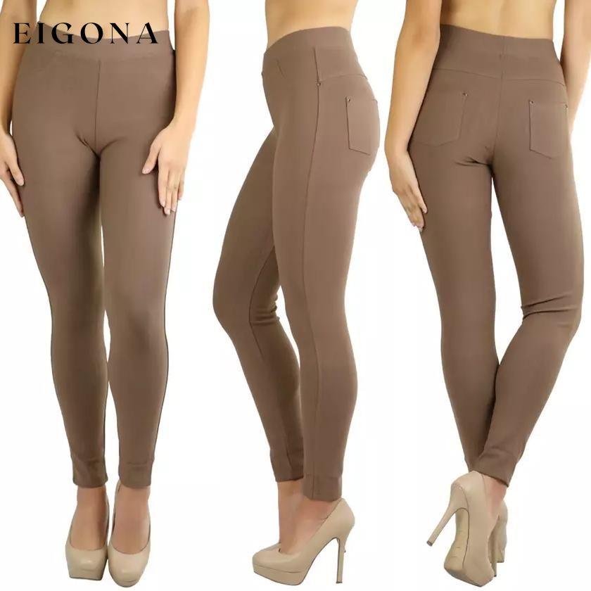 Women's Elegant Denim Like Back Pocket Jeggings Mocha __stock:550 bottoms refund_fee:1200 show-color-swatches