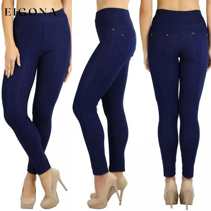 Women's Elegant Denim Like Back Pocket Jeggings Navy __stock:550 bottoms refund_fee:1200 show-color-swatches