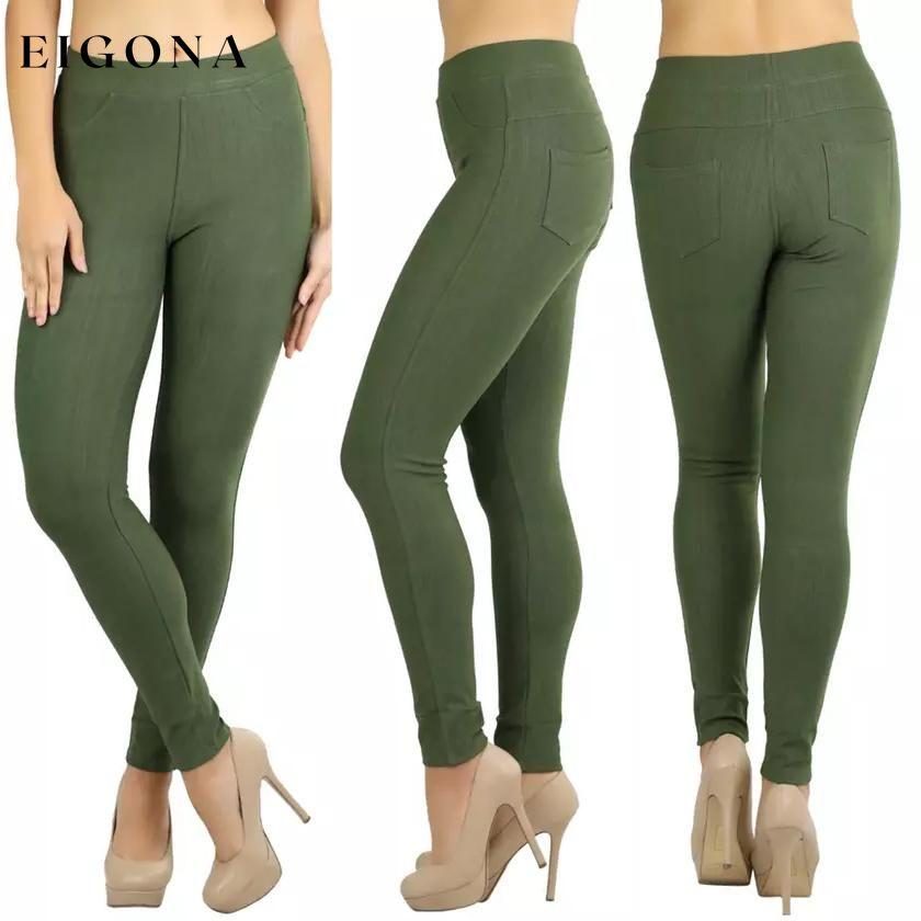 Women's Elegant Denim Like Back Pocket Jeggings Olive __stock:550 bottoms refund_fee:1200 show-color-swatches