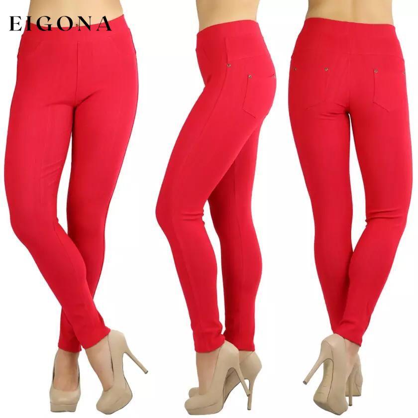 Women's Elegant Denim Like Back Pocket Jeggings Red __stock:550 bottoms refund_fee:1200 show-color-swatches