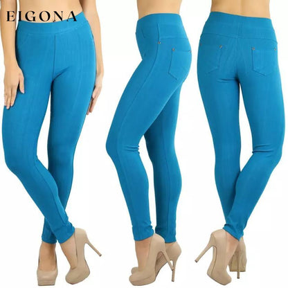 Women's Elegant Denim Like Back Pocket Jeggings Teal __stock:550 bottoms refund_fee:1200 show-color-swatches