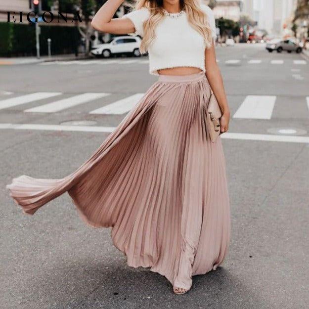 Women's Fashion Long Summer Swing Pleated Skirt Pink __stock:200 bottoms refund_fee:1200