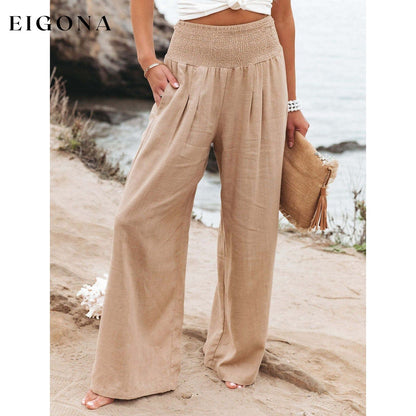 Women's High Waist Loose Wide Leg Pants Khaki __stock:200 bottoms refund_fee:1200