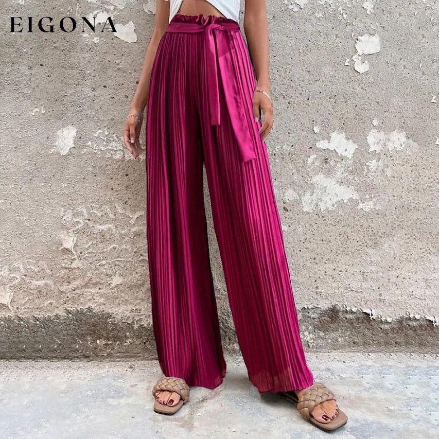 Women's High-Waisted Straight-Leg Strappy Pants Fuchsia __stock:200 bottoms