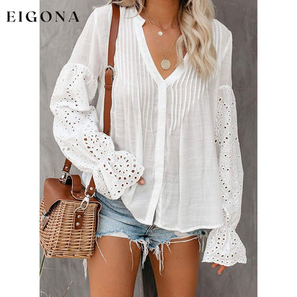 Women's Lace Crochet V-Neck Top __stock:100 clothes refund_fee:1200 tops