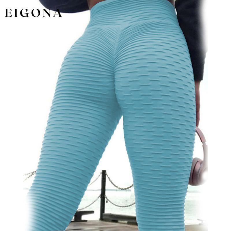 Women's Mid Waist Solid Colored Ruched Sports Yoga Normal Basic Legging Light Blue __stock:200 bottoms refund_fee:800 show-color-swatches