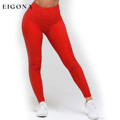 Women's Mid Waist Solid Colored Ruched Sports Yoga Normal Basic Legging Red __stock:200 bottoms refund_fee:800 show-color-swatches
