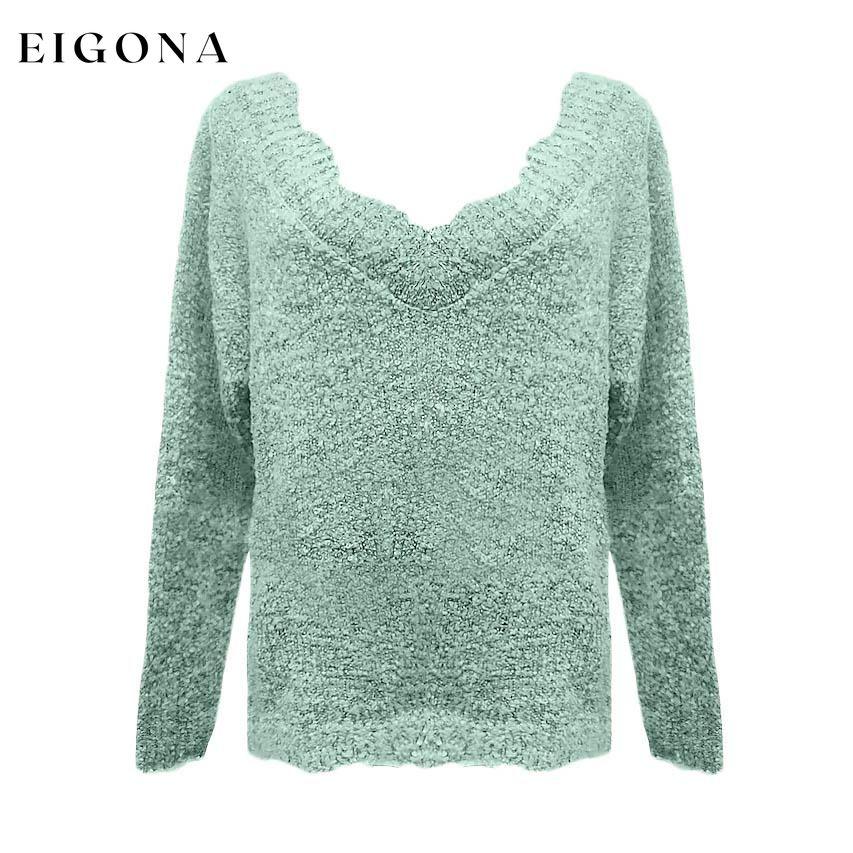 Women's Pullover Sweater Knitted Solid Colored Casual Acrylic Long Sleeve Loose Sweater Cardigans V Neck Green __stock:200 clothes refund_fee:1200 tops