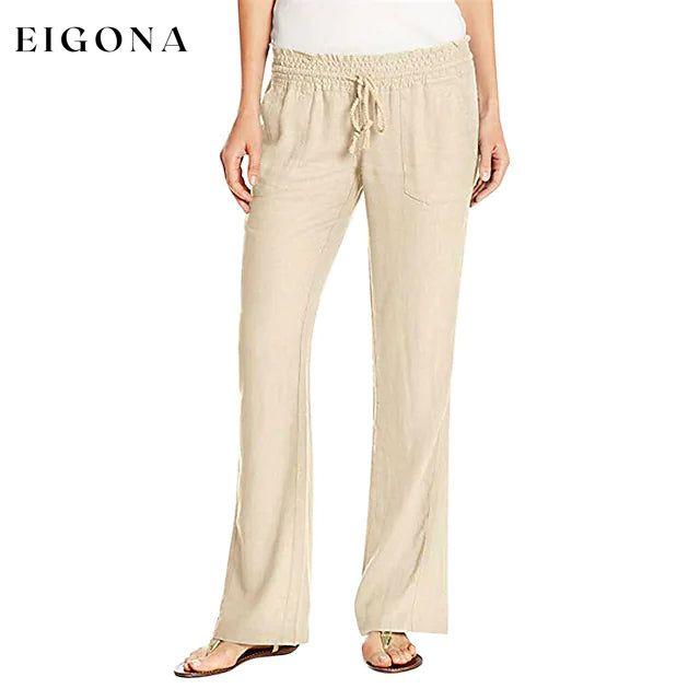 Women's Simple Comfortable Breathable Trousers Beige __stock:200 bottoms refund_fee:1200