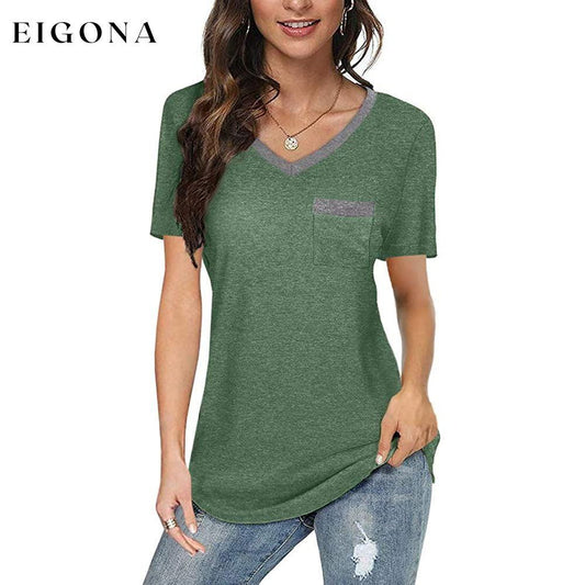 Womens V Neck Short Sleeve Tops Army Green __stock:200 clothes refund_fee:800 tops