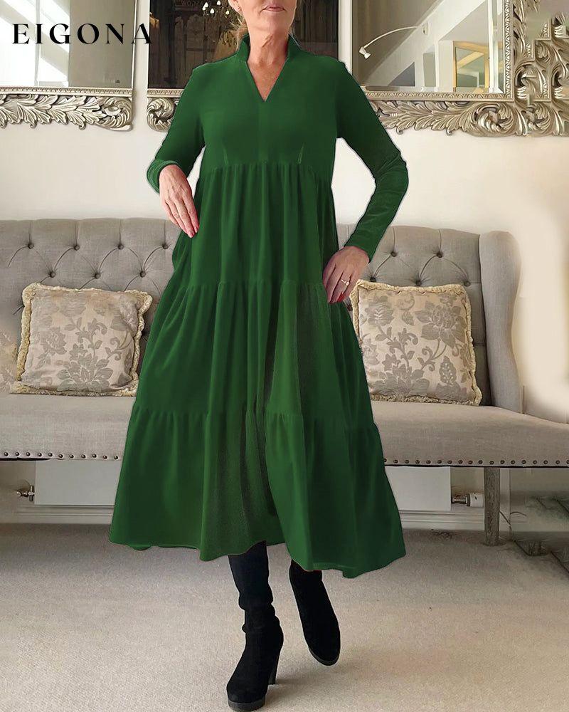 V-neck patchwork dress Green 2023 f/w 23BF elegant dress