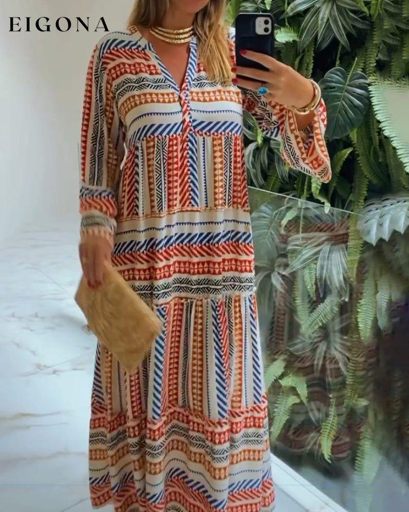 Colorful geometric print V-neck dress casual dresses spring summer vacation dresses