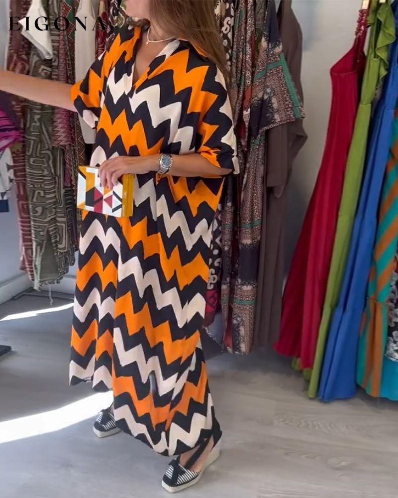 Wave print casual long dress casual dresses spring summer