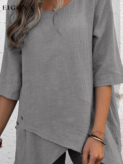 Solid Color Mid-Sleeve Irregular Top