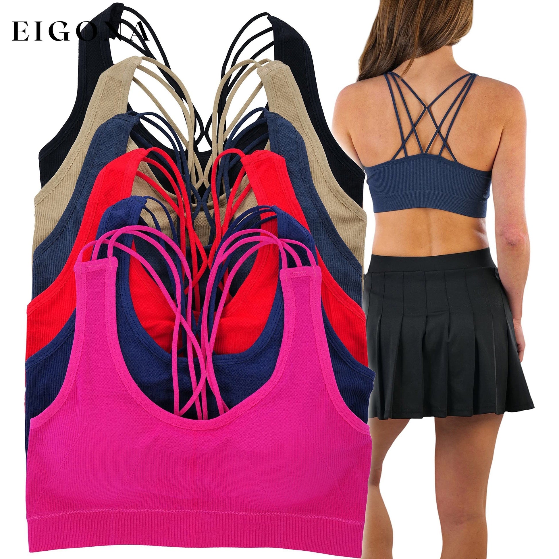 6-Pack: Women's Tank Front with Strappy Back Wire Free Sport Bralettes __stock:100 lingerie refund_fee:1200