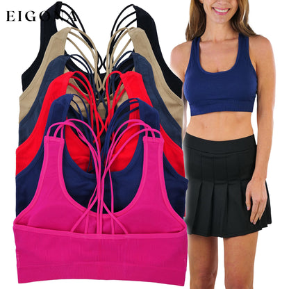 6-Pack: Women's Tank Front with Strappy Back Wire Free Sport Bralettes __stock:100 lingerie refund_fee:1200