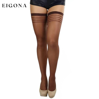 6-Pack: Women's Striped Top Classic Thigh High Stockings Coffee __stock:550 lingerie refund_fee:1200