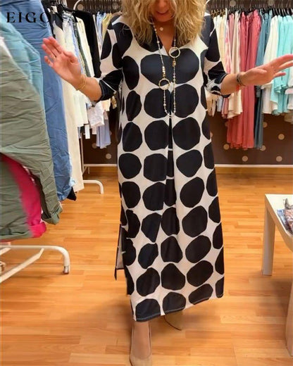 V-neck large polka dot slit long dress casual dresses spring summer