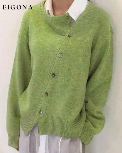 Loose Sweater with Buttons, Crew Neck Green 23BF fall pullovers winter