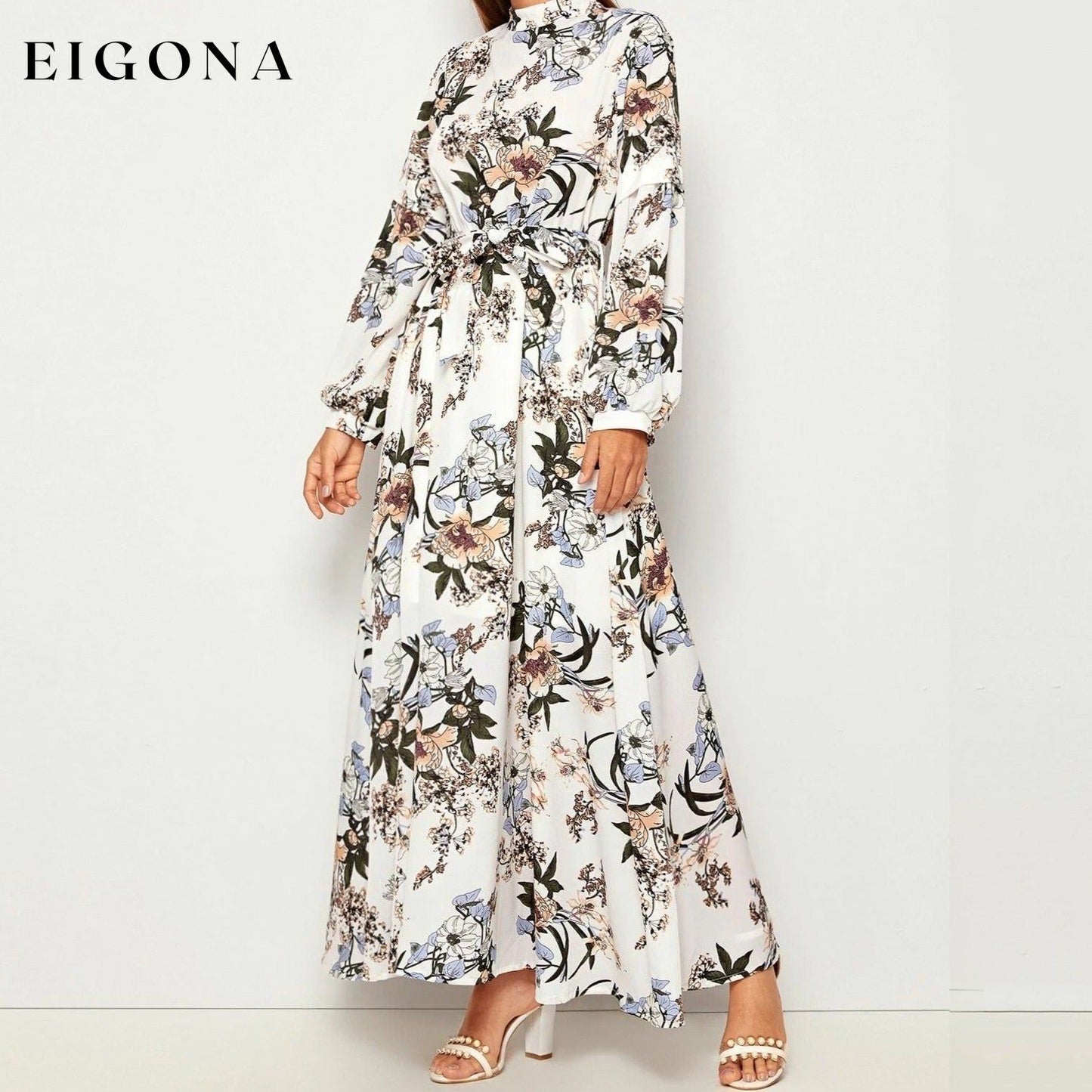 Allover Floral Print Self Tie Swing Maxi Dress __stock:200 casual dresses clothes dresses refund_fee:1200