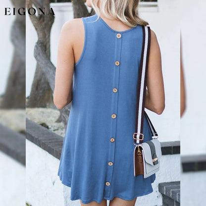 Back Round Neck Single-Breasted Sleeveless Solid Color Dress __stock:500 casual dresses clothes dresses refund_fee:800