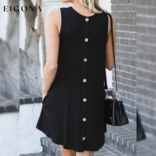 Back Round Neck Single-Breasted Sleeveless Solid Color Dress __stock:500 casual dresses clothes dresses refund_fee:800