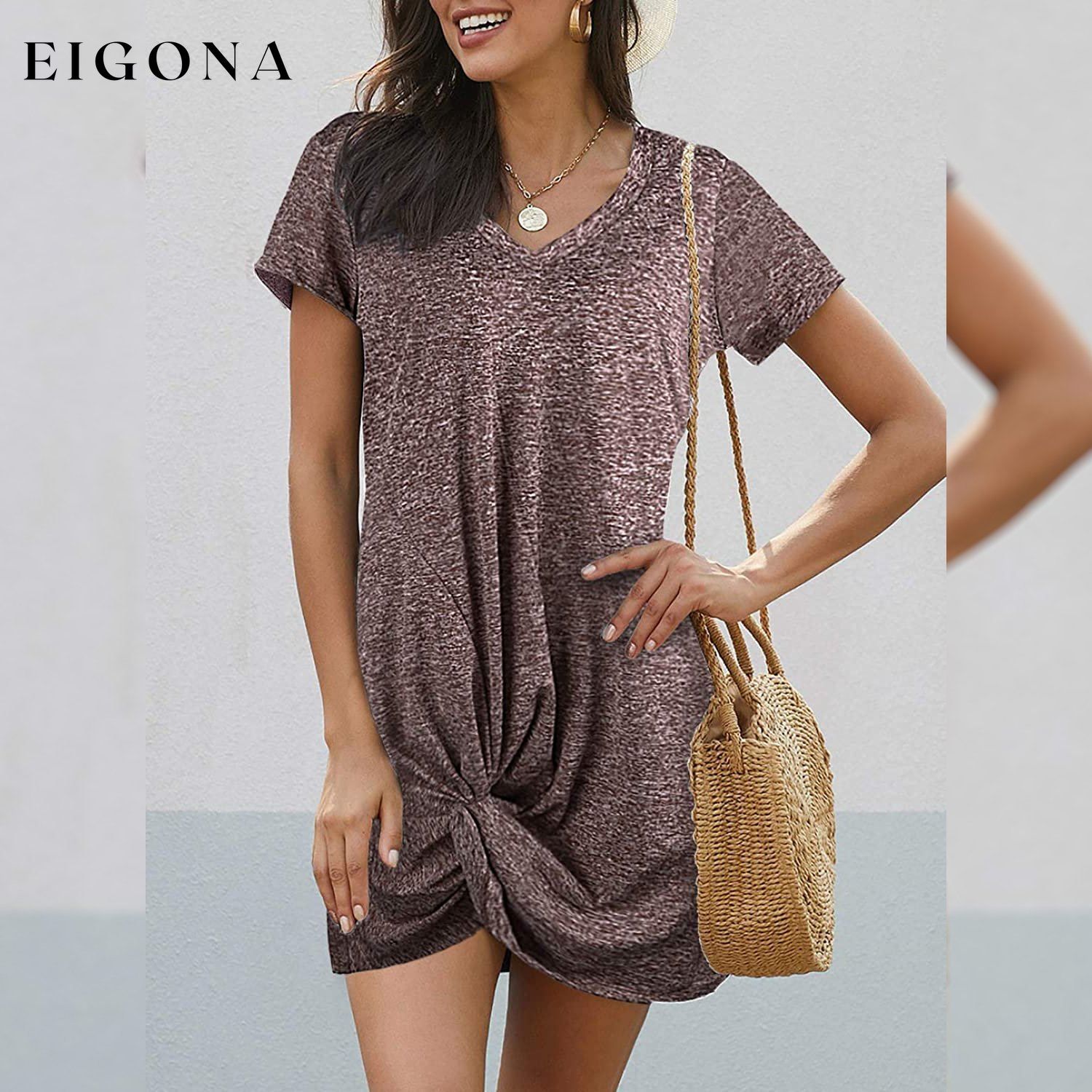 Womens Short Sleeve Tshirt Side Knot Mini Dress __stock:500 casual dresses clothes dresses refund_fee:800