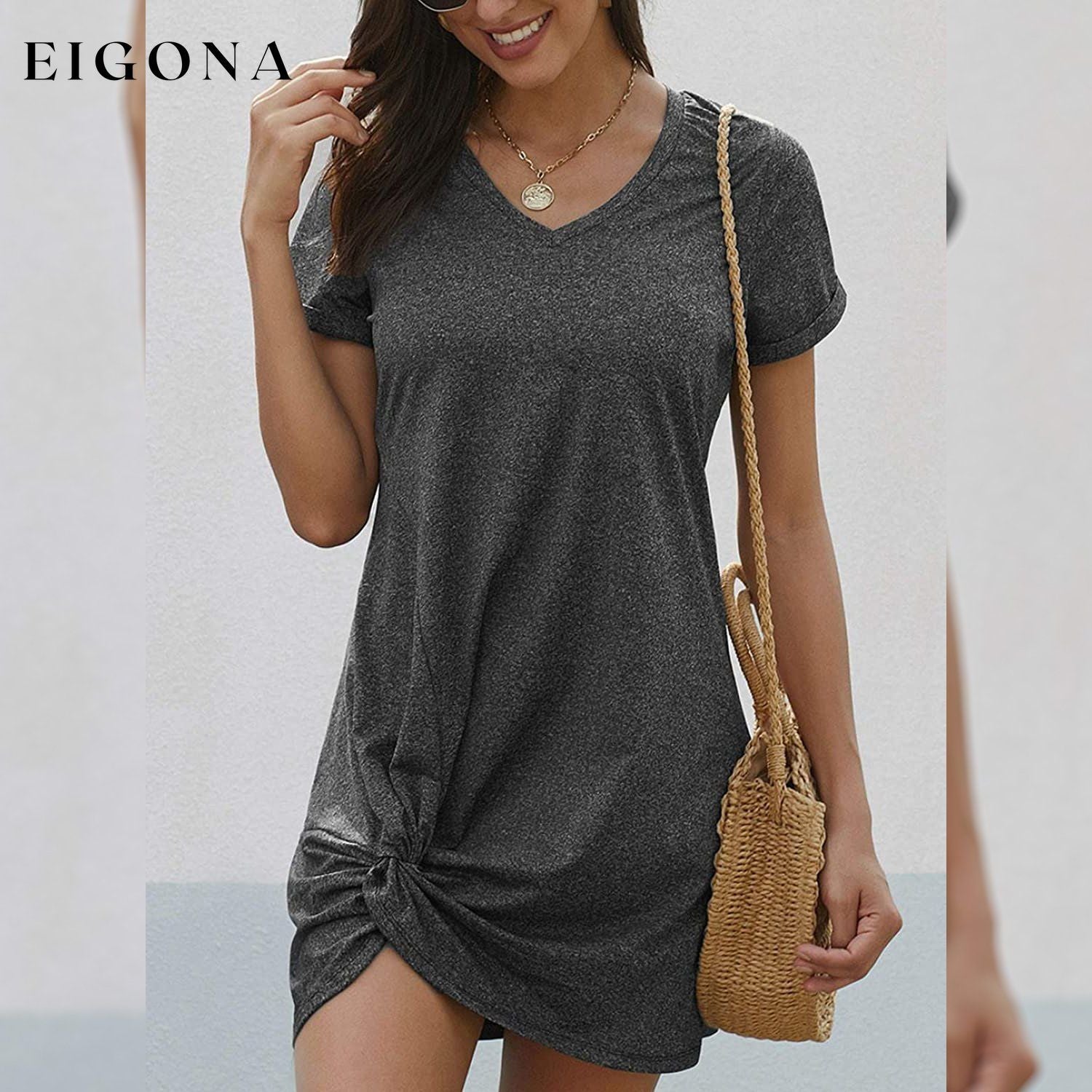 Womens Short Sleeve Tshirt Side Knot Mini Dress __stock:500 casual dresses clothes dresses refund_fee:800