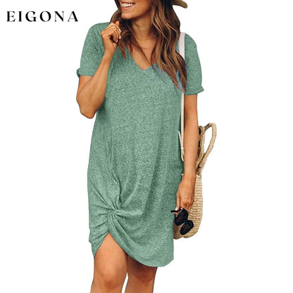 Womens Short Sleeve Tshirt Side Knot Mini Dress Green __stock:500 casual dresses clothes dresses refund_fee:800