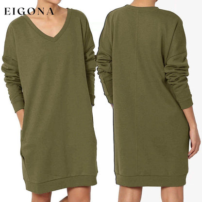 Haute Edition Women's Oversized Pullover Sweatshirt Dress Olive Green __stock:500 casual dresses clothes dresses refund_fee:1200