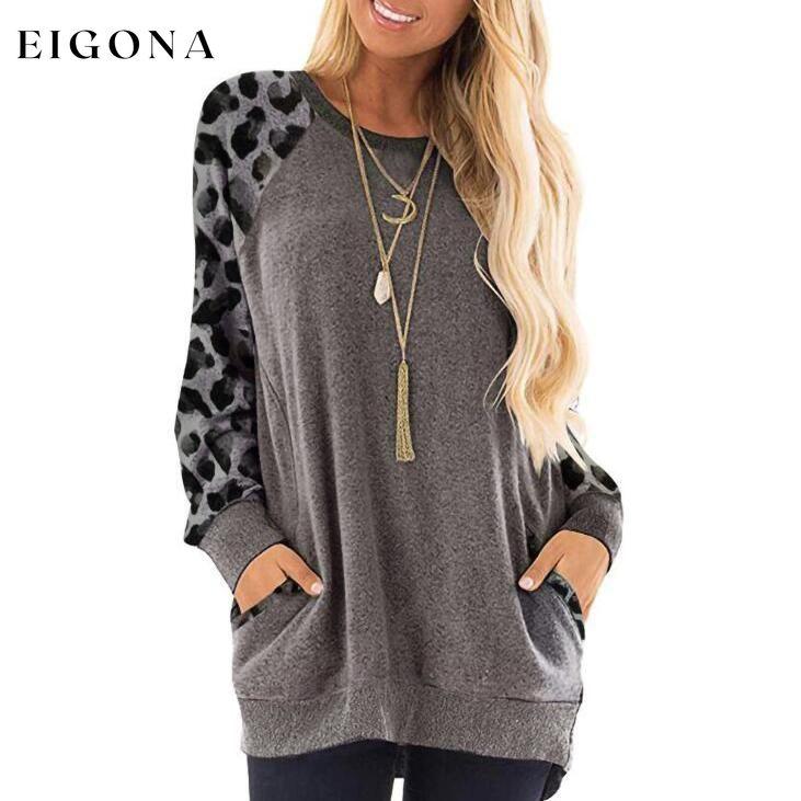 Haute Edition Women's Ultra Soft Long Sleeve Pullover Sweatshirt Leopard Design Charcoal __label1:BOGO FREE __stock:50 Clearance clothes refund_fee:1200 tops