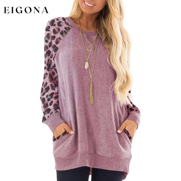 Haute Edition Women's Ultra Soft Long Sleeve Pullover Sweatshirt Leopard Design Pink __label1:BOGO FREE __stock:50 Clearance clothes refund_fee:1200 tops